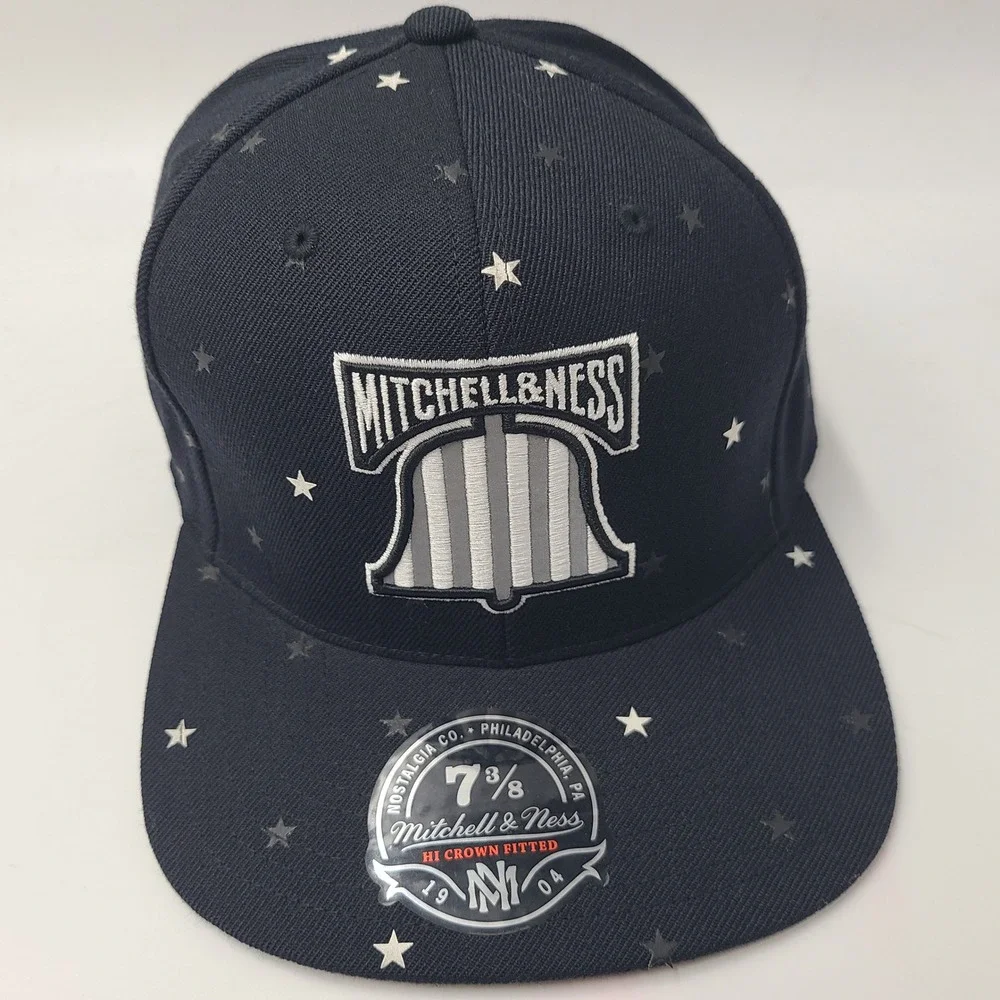 Mitchell & Ness Hat Fitted 7 3/8 Black Gray All Over Print Stars Liberty Bell
